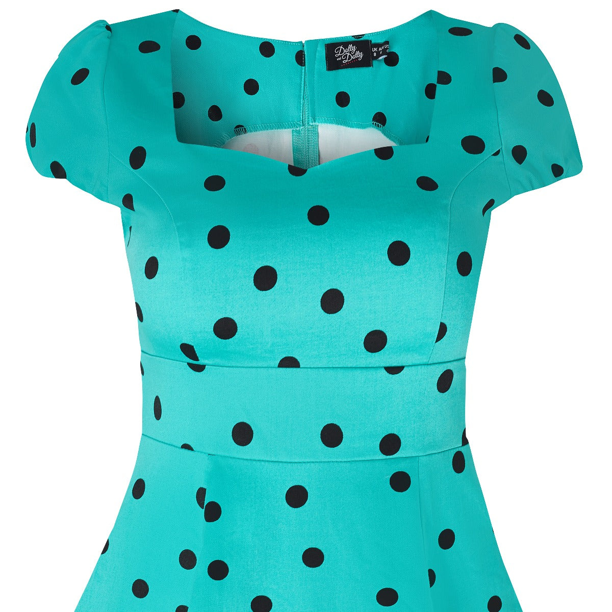 Claudia Classic Flattering Polka Dot Dress Turquoise Blue/Black