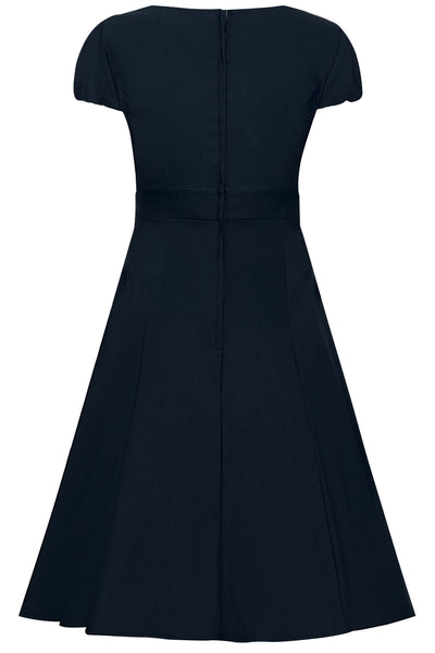 Claudia Fifties Style Vintage Inspired Dress in Plain Navy Blue