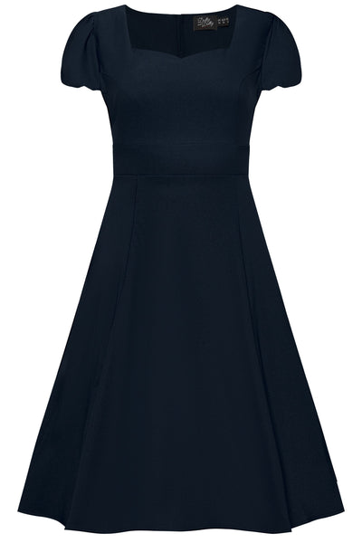 Claudia Fifties Style Vintage Inspired Dress in Plain Navy Blue