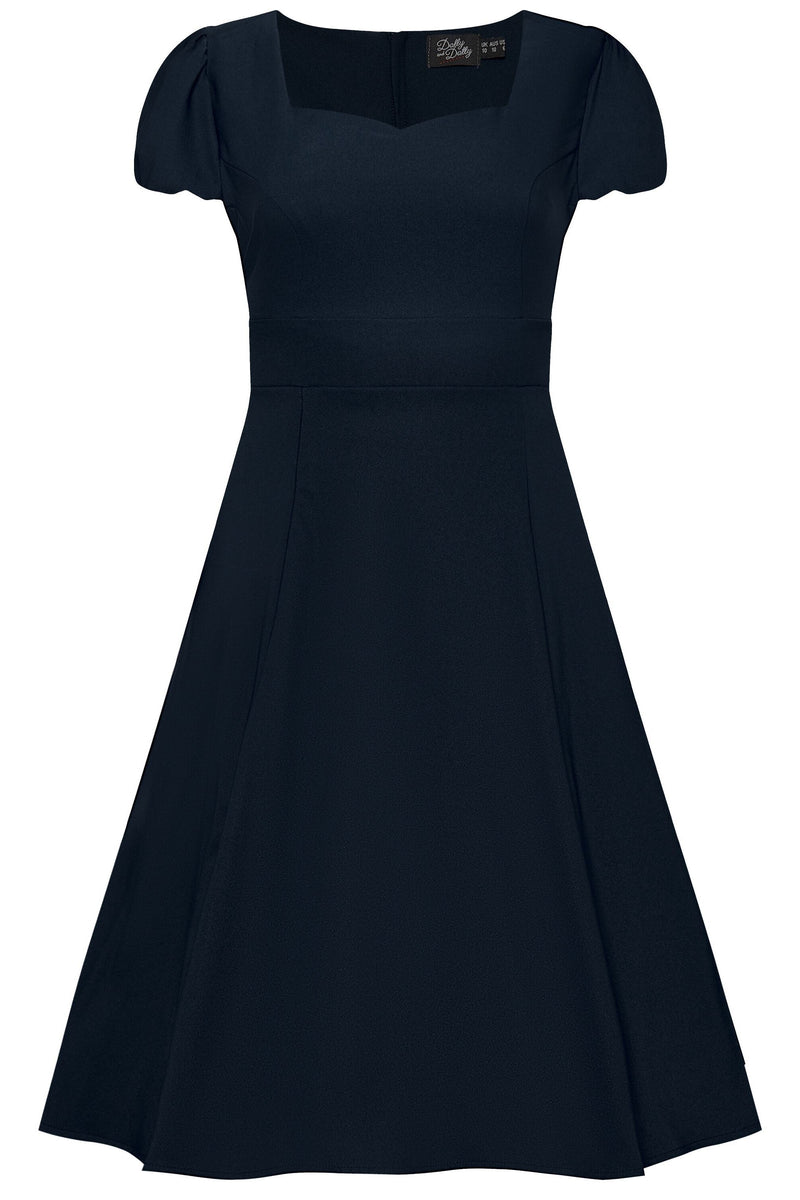 Claudia Fifties Style Vintage Inspired Dress in Plain Navy Blue