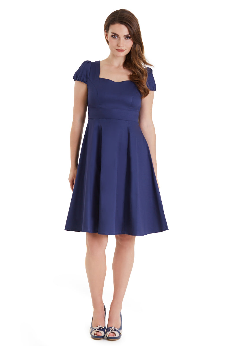 Claudia Flirty Fifties Style Dress in Navy