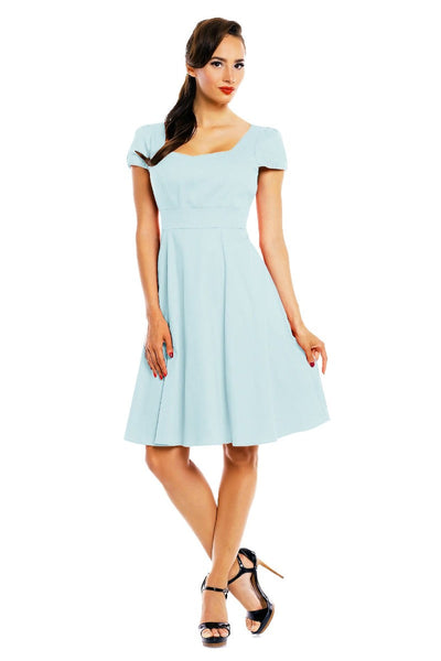 Claudia Flirty Fifties Style Dress In Pale Blue