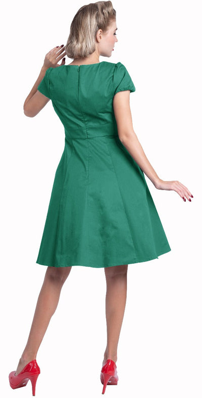 Claudia Flirty Fifties Style Dress in Plain Green