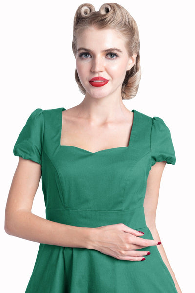 Claudia Flirty Fifties Style Dress in Plain Green