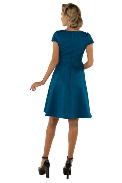 Claudia Flirty Fifties Style Dress in Peacock Blue