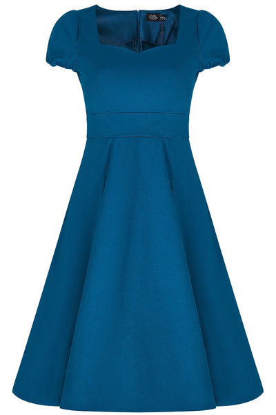 Claudia Flirty Fifties Style Dress in Peacock Blue