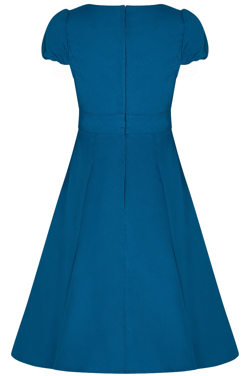 Claudia Flirty Fifties Style Dress in Peacock Blue