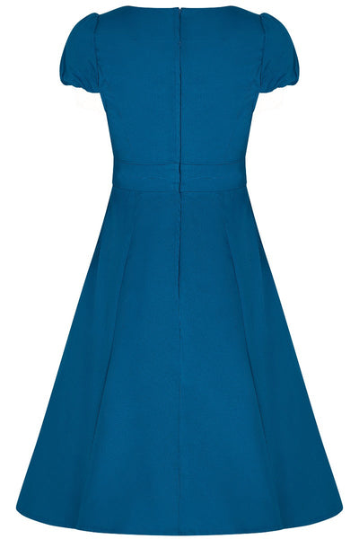 Claudia Flirty Fifties Style Dress in Peacock Blue
