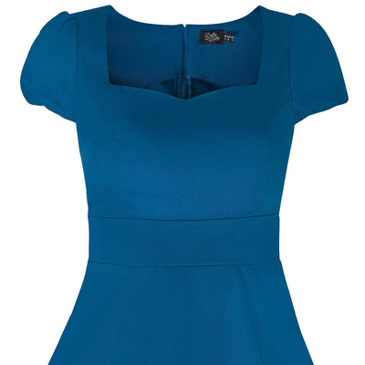 Claudia Flirty Fifties Style Dress in Peacock Blue