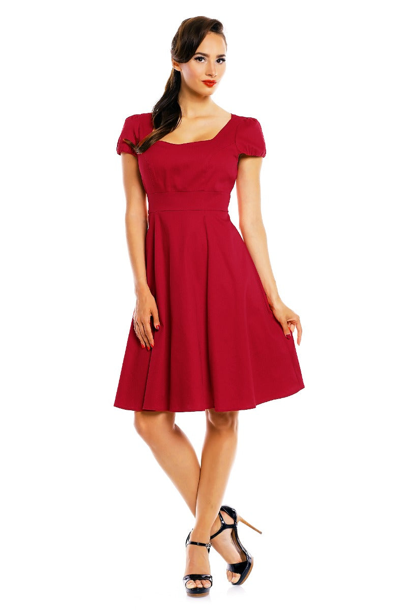 Claudia Flirty Fifties Style Dress in Plain Red