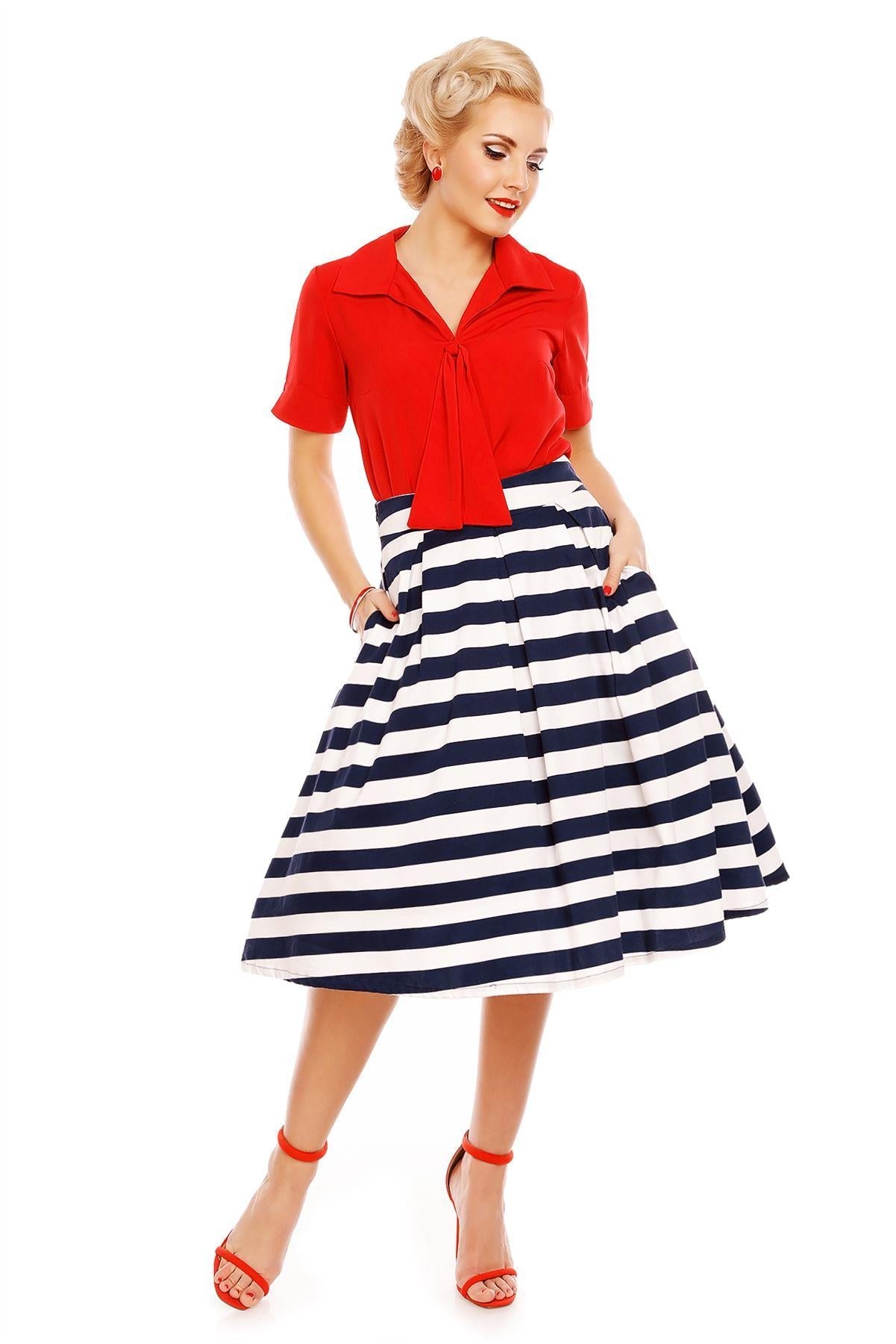 Ruby Short Sleeve Tie Blouse in Satin Red