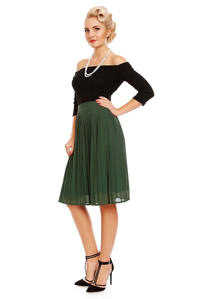 Marjorie Pleated Chiffon Ruffled Skirt in Green