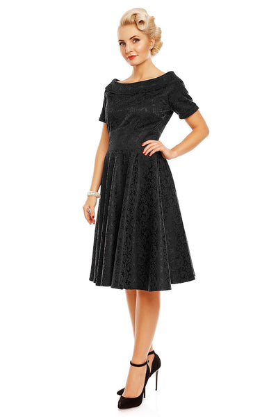 Venus Van Chic Darlene Retro Jacquard Swing Dress in Black