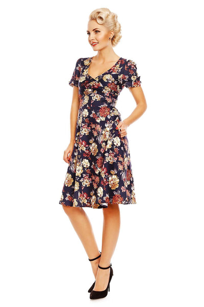 Kathy Short Sleeves Floral Swing Dress in Blue