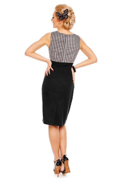Cheryl Fitted Gingham Vintage Pencil Dress in Black