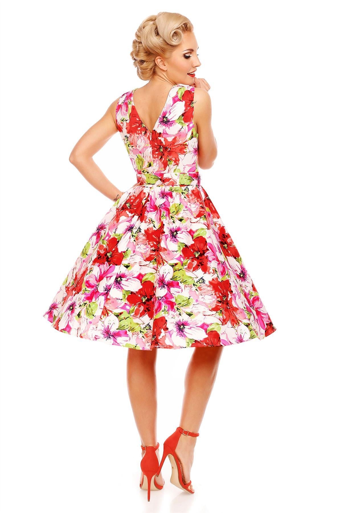 Petal Vintage Floral Swing Dress in Pink-White