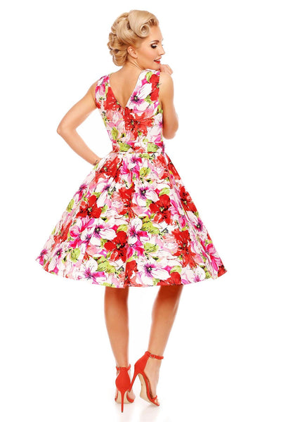 Petal Vintage Floral Swing Dress in Pink-White