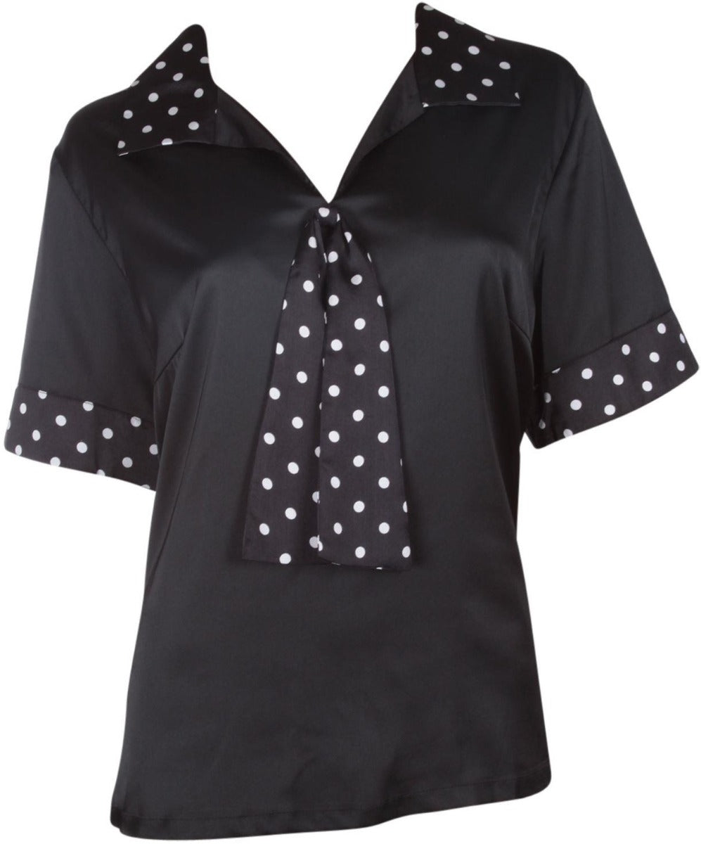 Ruby Short Sleeve Tie Blouse in Black Polka