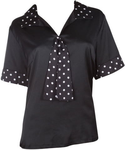 Ruby Short Sleeve Tie Blouse in Black Polka