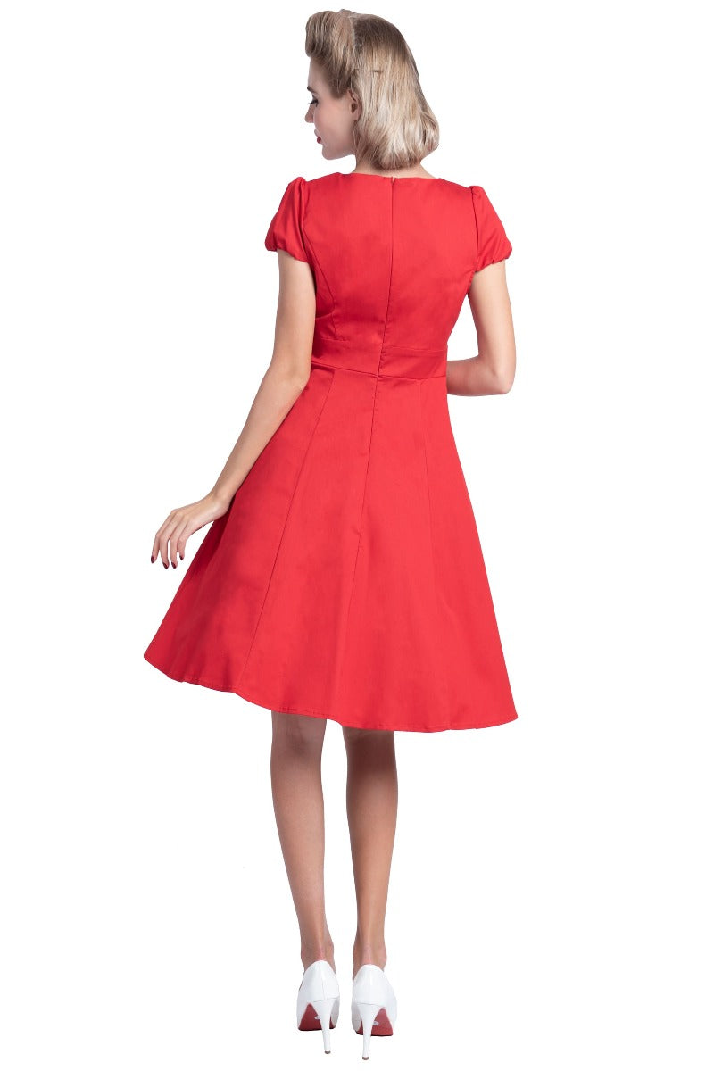 Claudia Flirty Fifties Style Dress in Plain Red