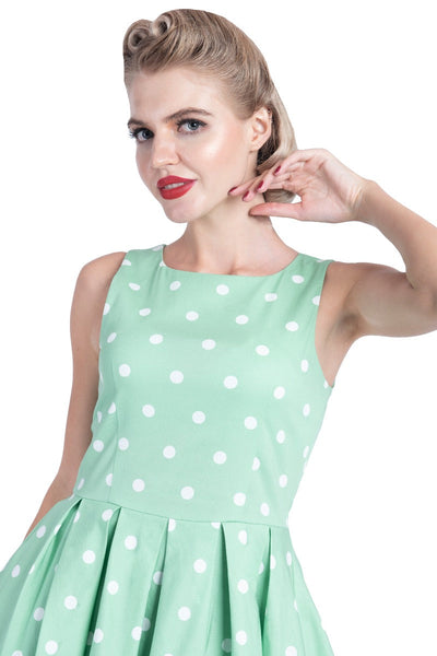 Annie Retro Polka Dot Dress In Pale Light Green/White