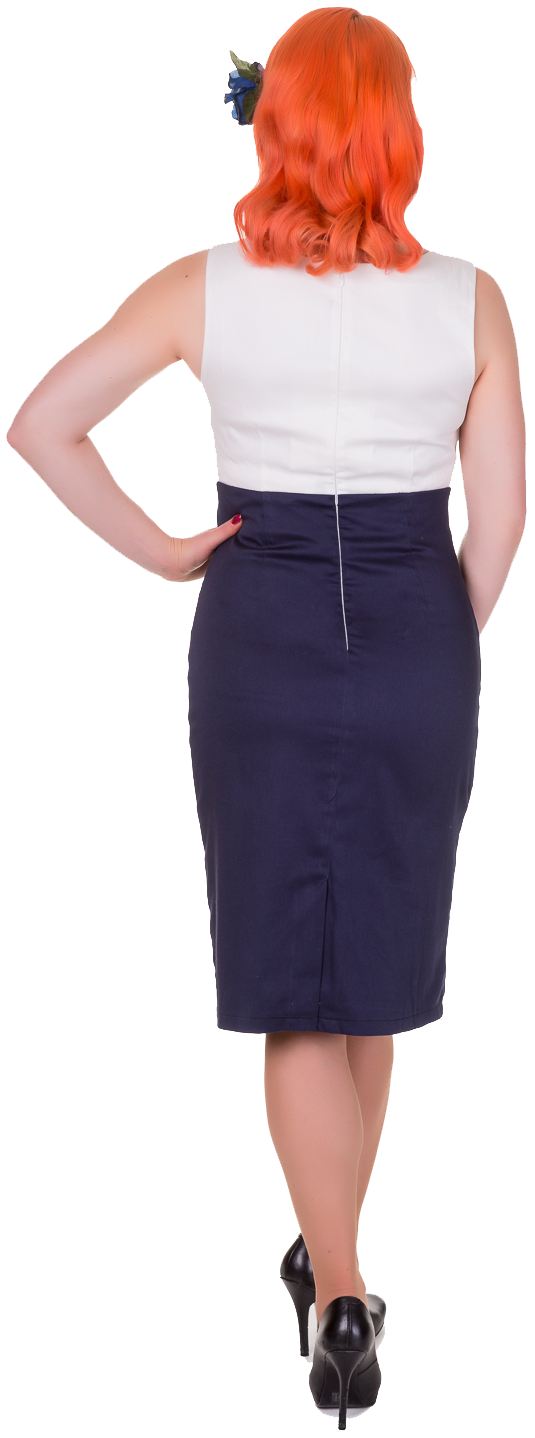 Cheryl Fitted Glam Vintage Dress in Cream-Navy Blue