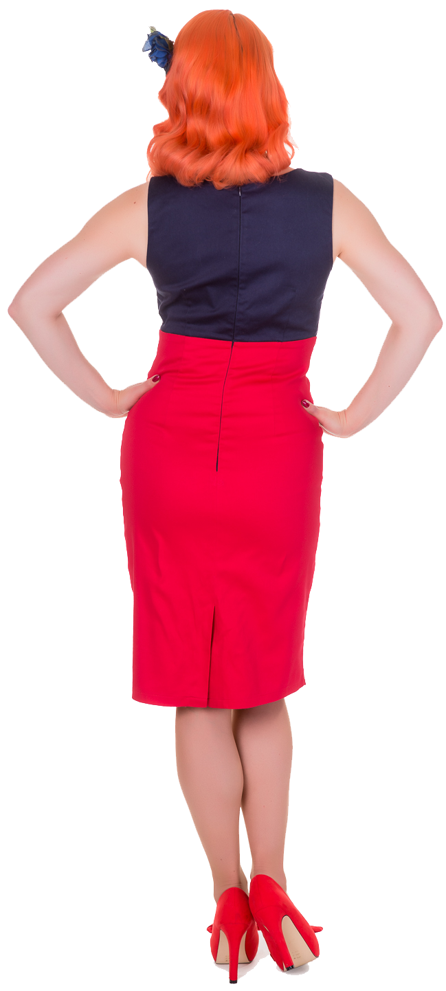 Cheryl Fitted Glam Vintage Dress in Navy Blue-Red