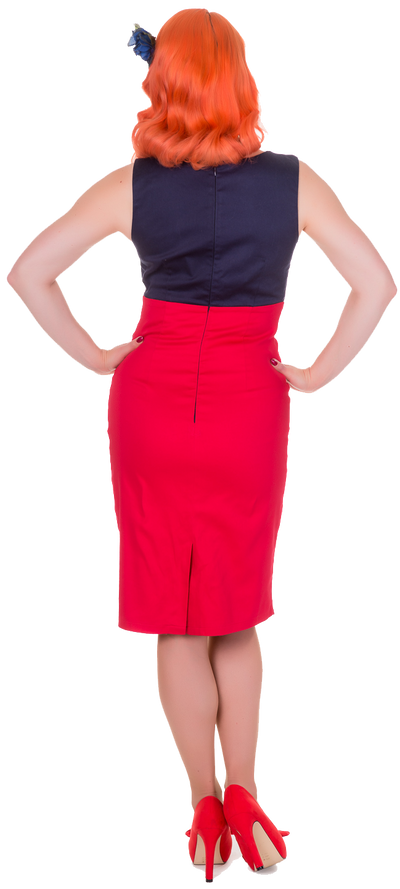Cheryl Fitted Glam Vintage Dress in Navy Blue-Red