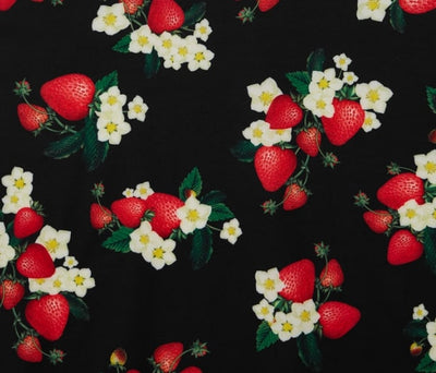Janice Summer Dress with Strawberry print in Black