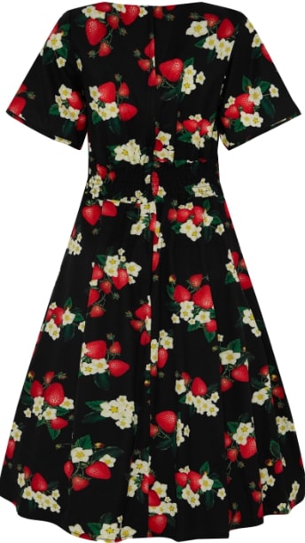 Janice Summer Dress with Strawberry print in Black