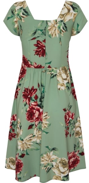 Viktoria 50s inspired A-line dress in Green with Red and White Rose Print