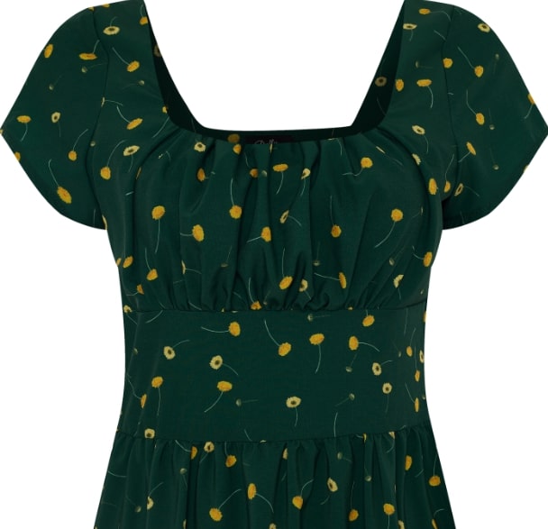 Viktoria 50s inspired A-line dress in Green & Yellow Floral