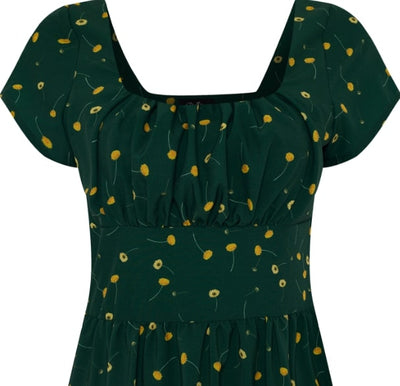 Viktoria 50s inspired A-line dress in Green & Yellow Floral