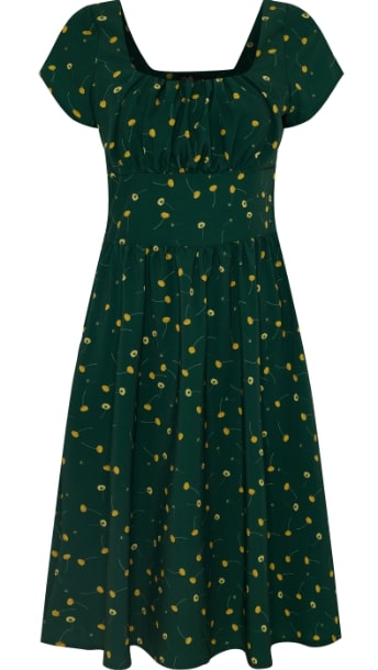 Viktoria 50s inspired A-line dress in Green & Yellow Floral