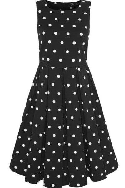 Annie Black Swing Dress with Scattered White Polka Dots