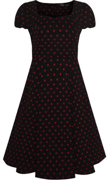 Claudia Flirty Fifties Polka Dot Dress in Black-Red