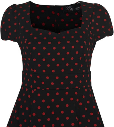 Claudia Flirty Fifties Polka Dot Dress in Black-Red
