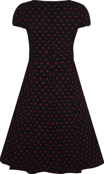 Claudia Flirty Fifties Polka Dot Dress in Black-Red