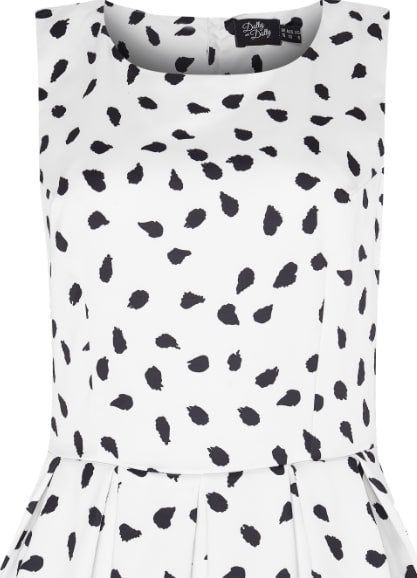 Annie Retro Swing Dress in White and Black Spots
