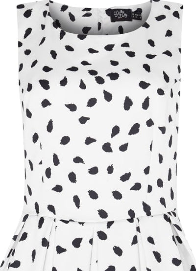 Annie Retro Swing Dress in White and Black Spots