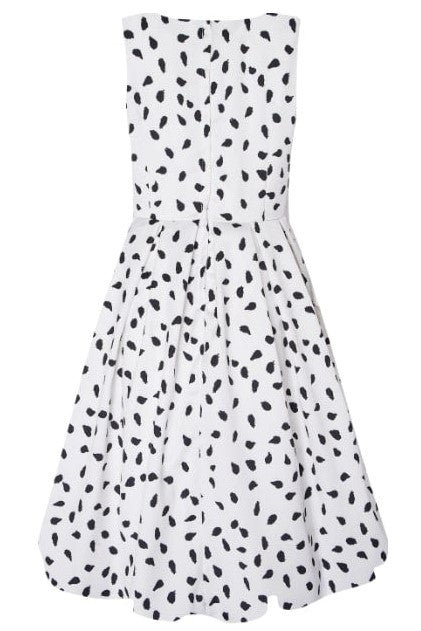 Annie Retro Swing Dress in White and Black Spots