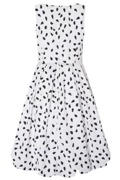Annie Retro Swing Dress in White and Black Spots