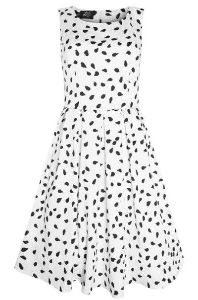 Annie Retro Swing Dress in White and Black Spots