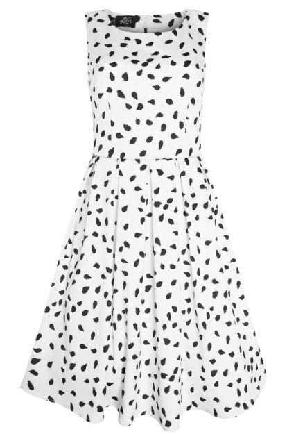 Annie Retro Swing Dress in White and Black Spots