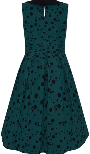 Annette 1950s Inspired Collar Dress - Dark Green Scattered, Black  Polka Dots