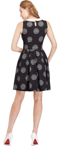 Annette 1960s Style Flared Dress - Black & Striped Polka Dots