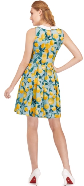 Annette 60s Mod Style Collar Dress Blue Yellow Lemon Print