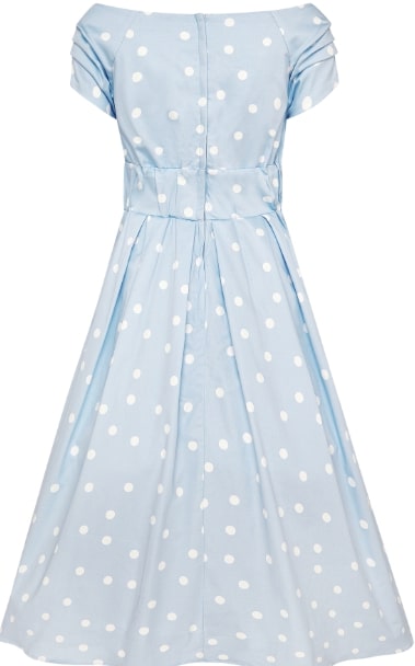 Lily Off The Shoulder Polka Dot Evening Dress Baby Blue & White