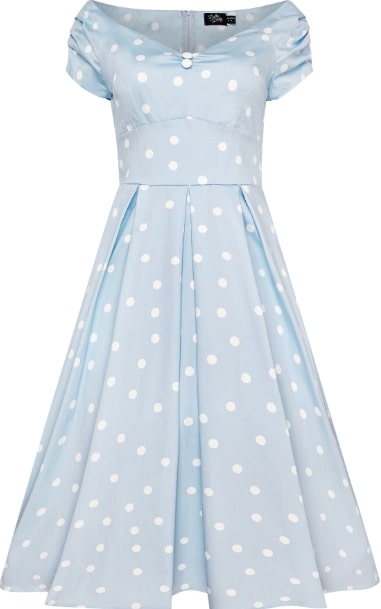 Lily Off The Shoulder Polka Dot Evening Dress Baby Blue & White