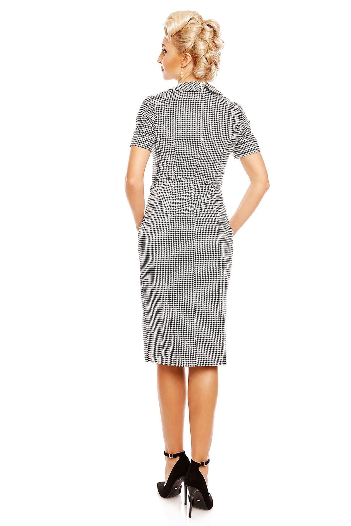 Venus Van Chic Toni Fitted Collar Dress in Dogtooth Black-White